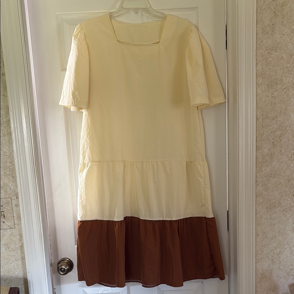Cream and Brown Colorblock Dress